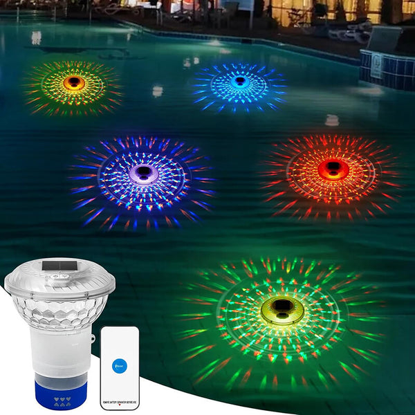 AquaGlow Solar Pool Dispenser | RGB LED & Solarbetrieb | Chlordosierung & 5 Lichteffekte