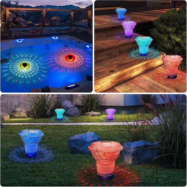 AquaGlow Solar Pool Dispenser | RGB LED & Solarbetrieb | Chlordosierung & 5 Lichteffekte