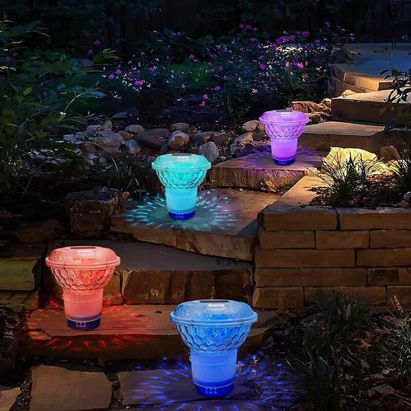 AquaGlow Solar Pool Dispenser | RGB LED & Solarbetrieb | Chlordosierung & 5 Lichteffekte