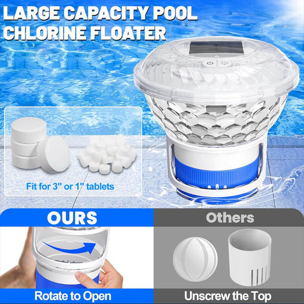 AquaGlow Solar Pool Dispenser | RGB LED & Solarbetrieb | Chlordosierung & 5 Lichteffekte