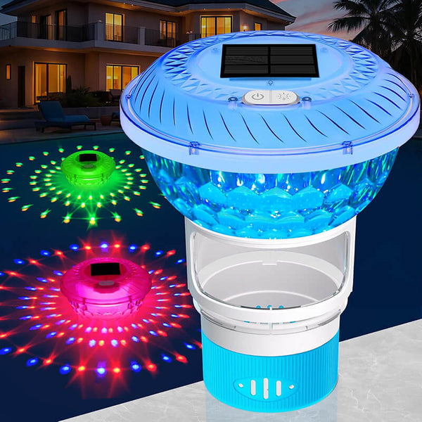 AquaGlow Solar Pool Dispenser | RGB LED & Solarbetrieb | Chlordosierung & 5 Lichteffekte