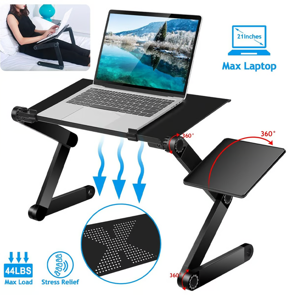 FlexDesk 360 | Verstellbarer Laptopständer | Ergonomisches Arbeiten | Aluminium & Belüftung