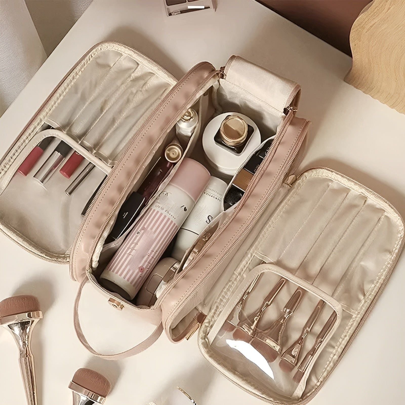 Glamora Kosmetiktasche | Eleganter Make-up Organizer | Wasserabweisendes Nylon | Ideal für Reisen