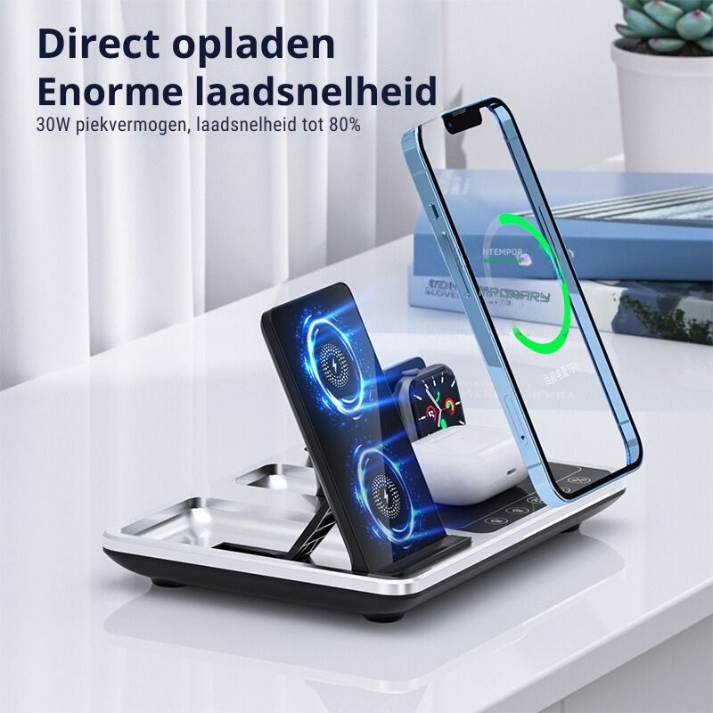 ChargeNest Flex | 4-in-1 Wireless Charging Station | Faltbar & Kompakt | 30W Schnellladung