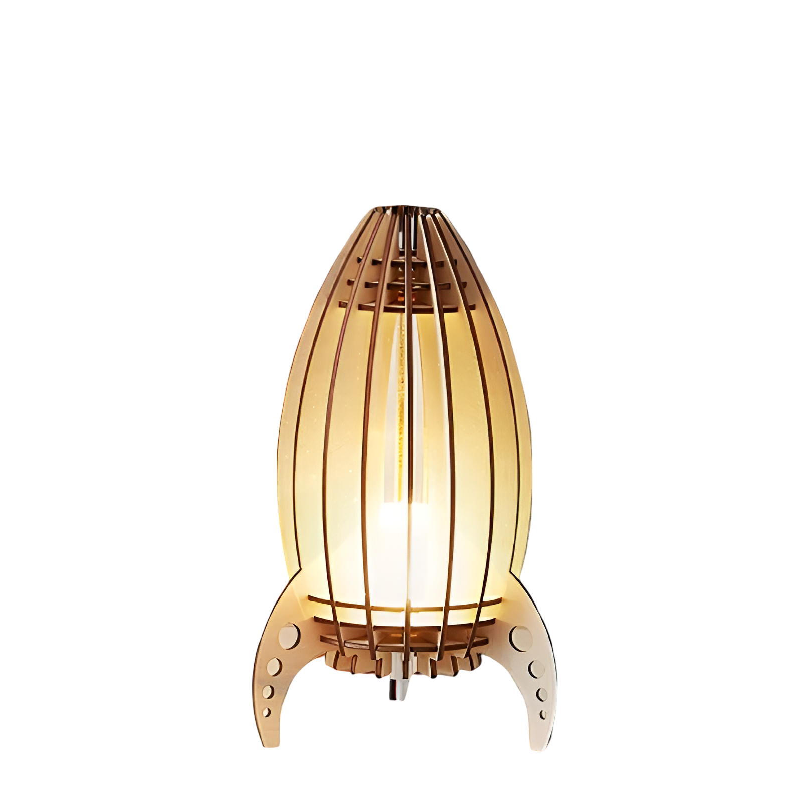 Astrowood Light | Raketenlampe aus Buchenholz | Warmes LED-Licht | USB & E27-Fassung