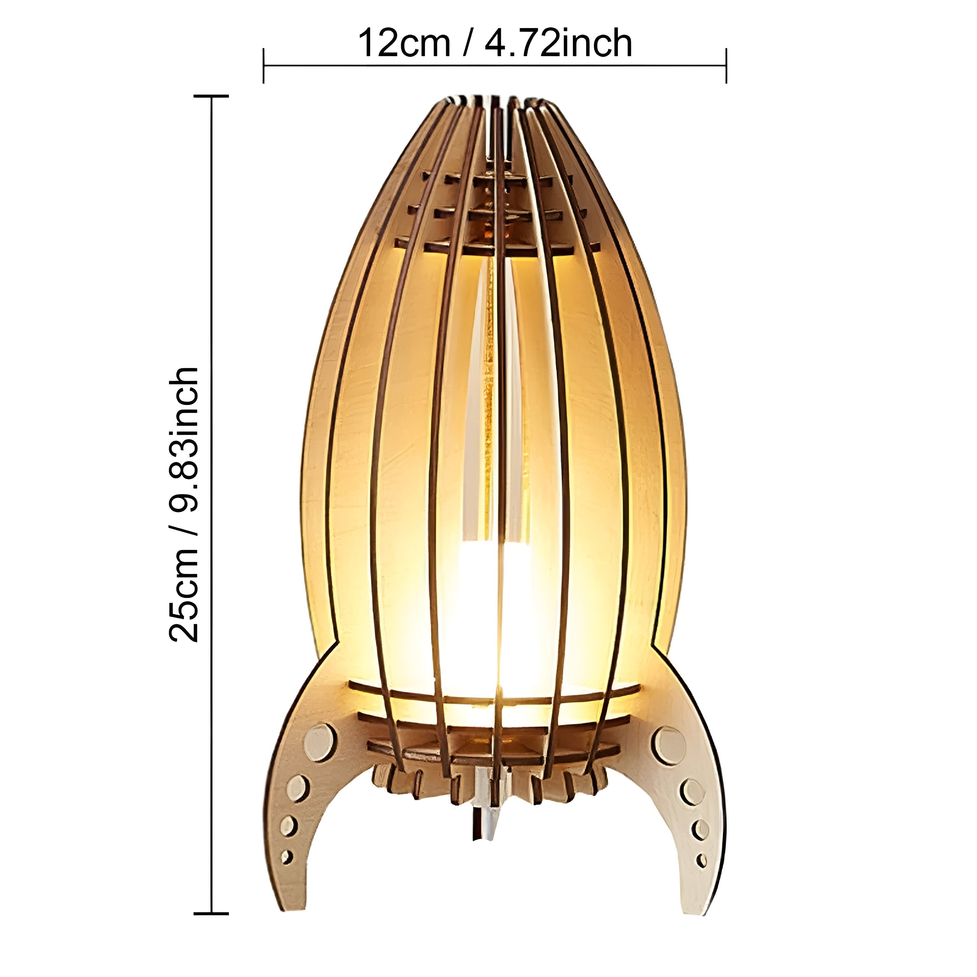 Astrowood Light | Raketenlampe aus Buchenholz | Warmes LED-Licht | USB & E27-Fassung
