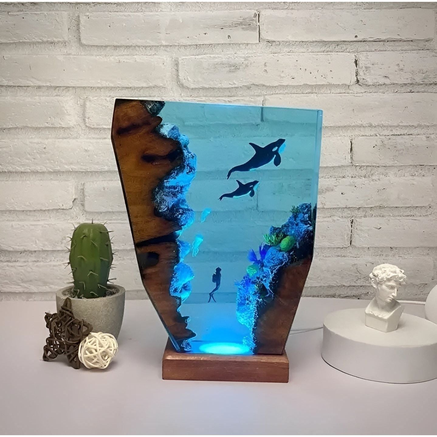 Aqualume LED Tischlampe | Taucherhöhlen-Design | Harzkunst | Stimmungslicht | USB-betrieben