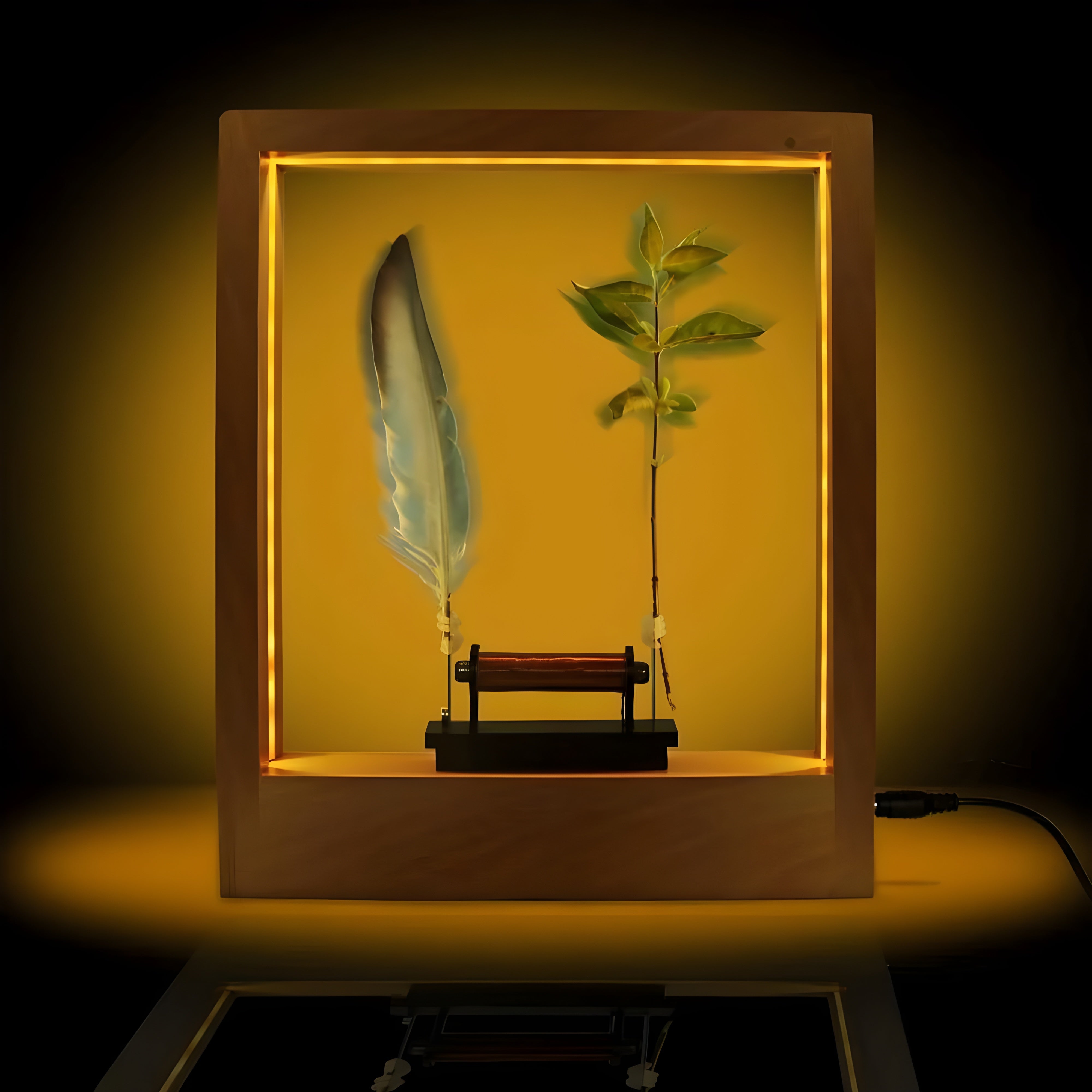 Aethera Float | Schwebelampe mit Federdesign | Warmes LED-Licht | 3D-Effekt aus Holz