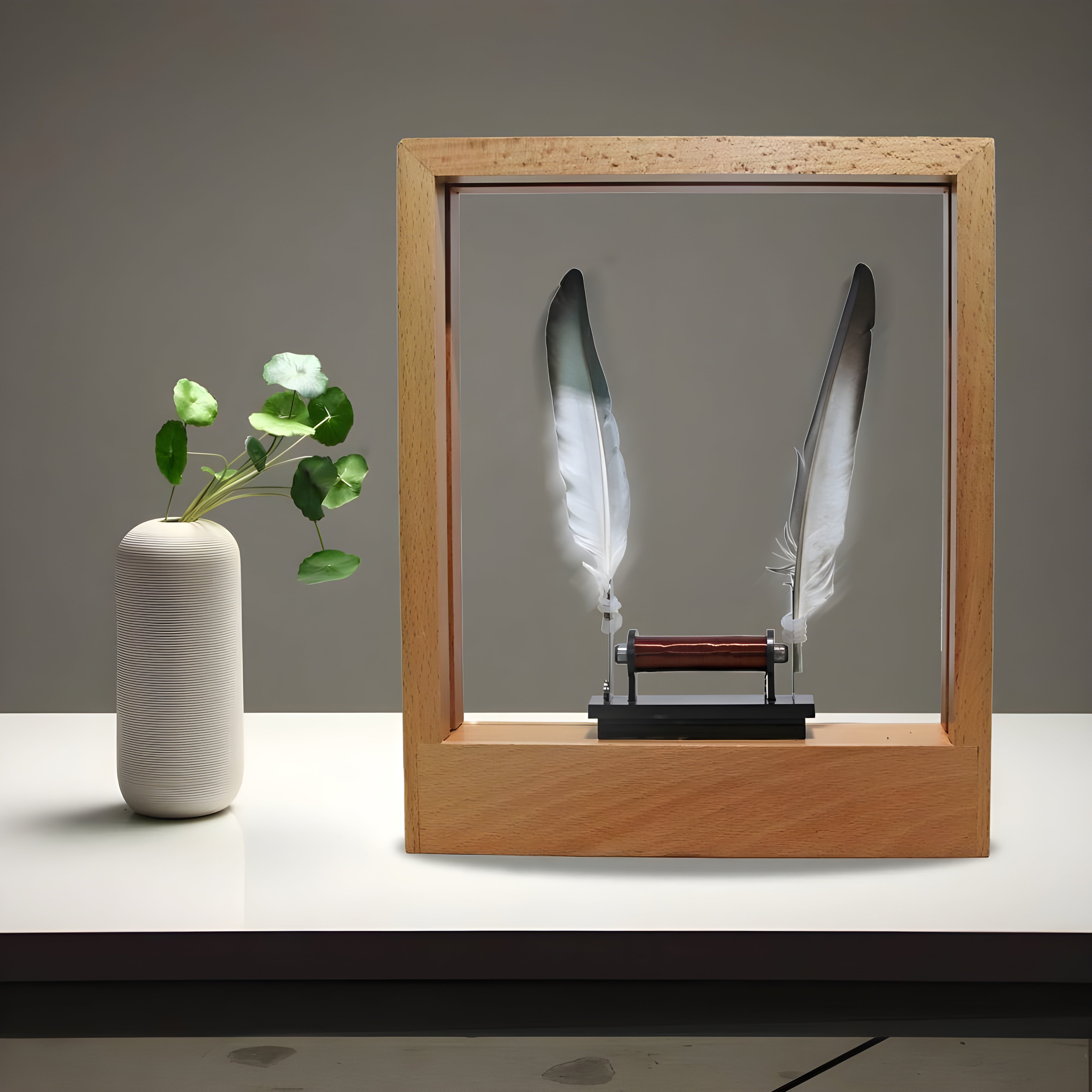 Aethera Float | Schwebelampe mit Federdesign | Warmes LED-Licht | 3D-Effekt aus Holz