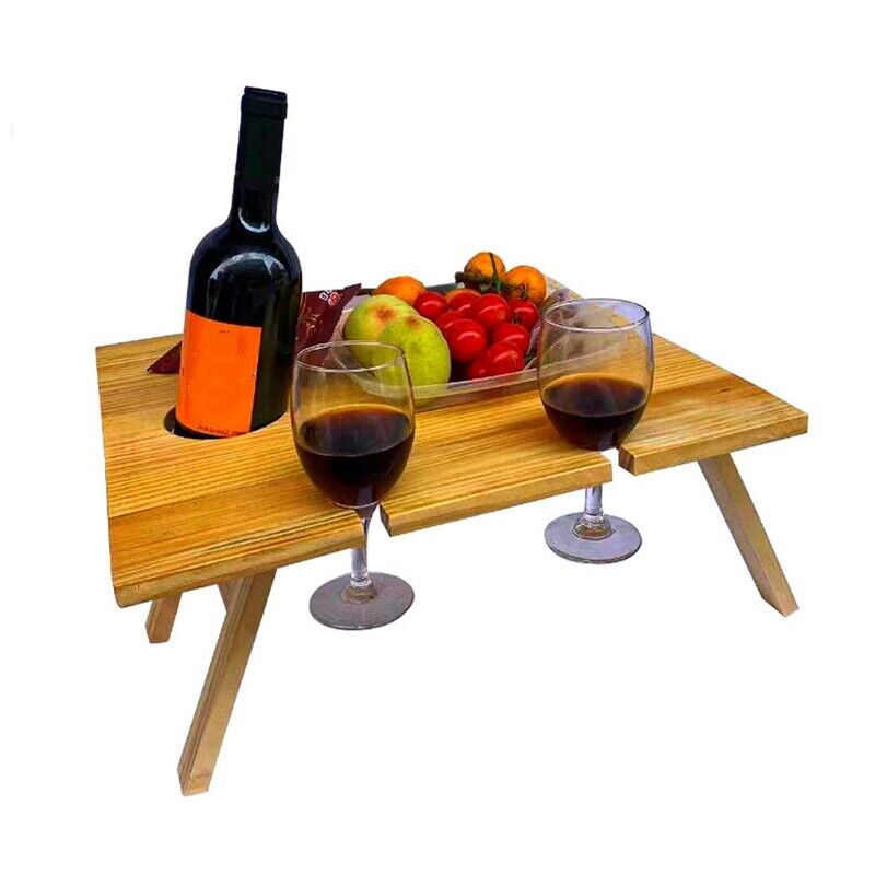 Vinalora | Klappbarer Weintisch | Halter für Flasche & Gläser | Picknick, Garten & Camping