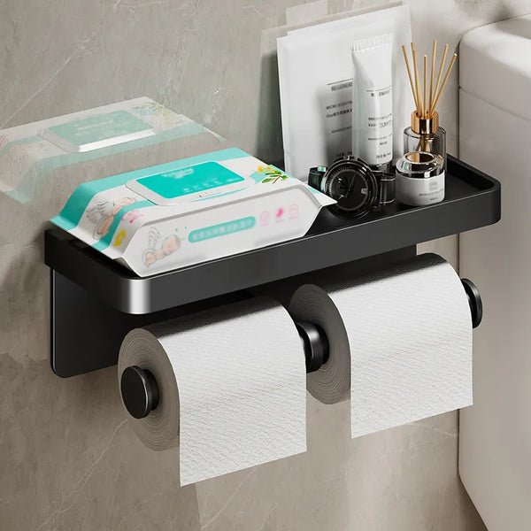 Sanoro Toilettenrollenhalter | Mit Ablage | Rostfreies Aluminium | Modern & Platzsparend