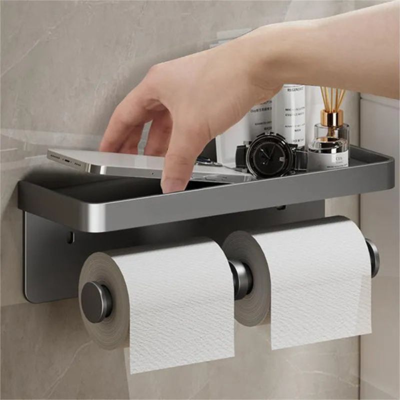 Sanoro Toilettenrollenhalter | Mit Ablage | Rostfreies Aluminium | Modern & Platzsparend