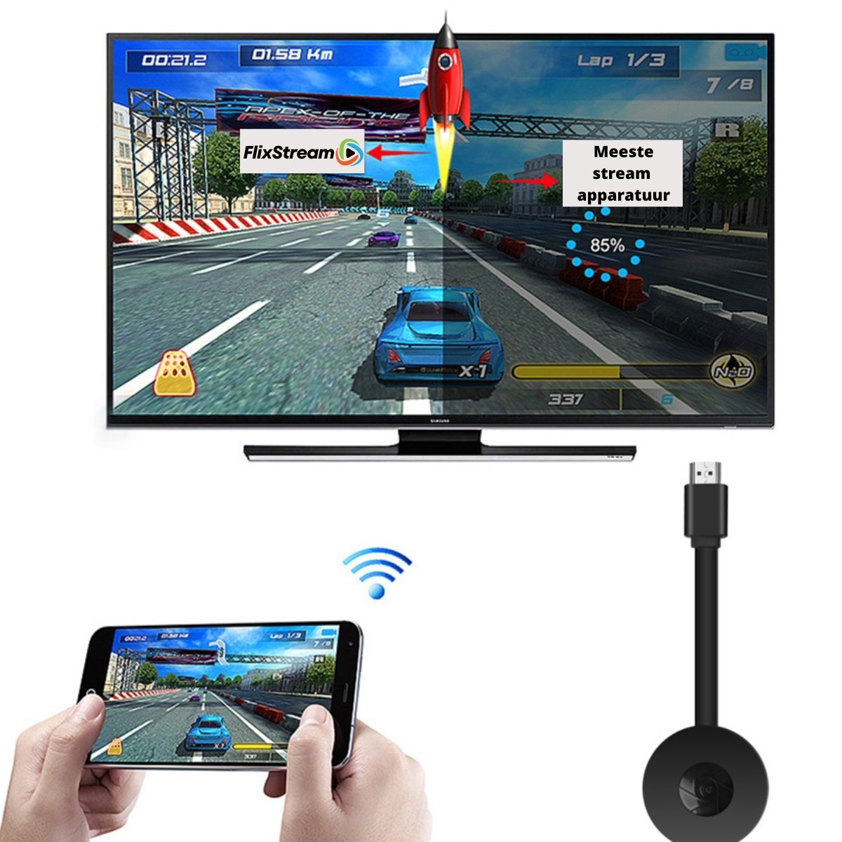 Streamora Wireless HDMI Stick | Full HD Streaming | Plug & Play | Kompatibel mit iOS, Android & Windows