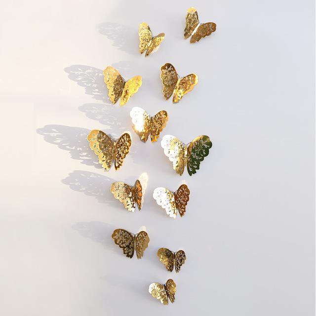 Florya Wings | 3D Schmetterlinge | Magnetisch & Selbstklebend | Gold & Silber