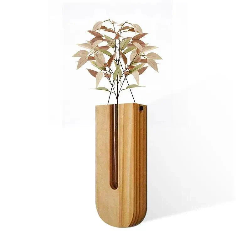 Lunavio Wandgefäß | Natürlich & Modern | Handgefertigt aus Holz & Glas | Für Trockenblumen & Stecklinge