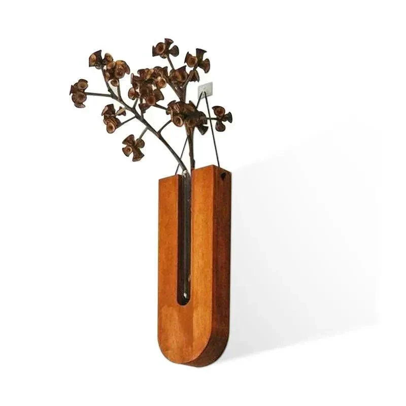 Lunavio Wandgefäß | Natürlich & Modern | Handgefertigt aus Holz & Glas | Für Trockenblumen & Stecklinge