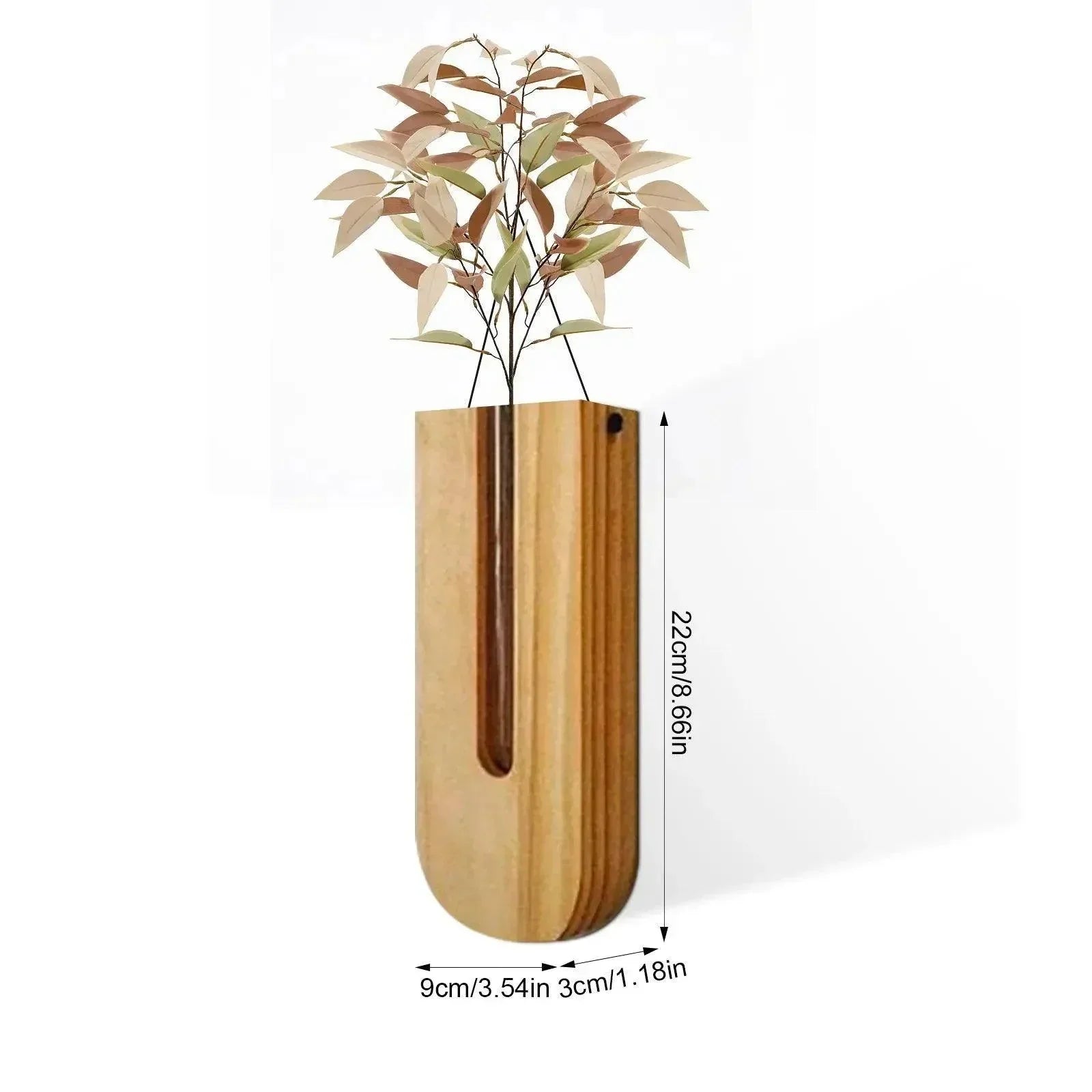 Lunavio Wandgefäß | Natürlich & Modern | Handgefertigt aus Holz & Glas | Für Trockenblumen & Stecklinge