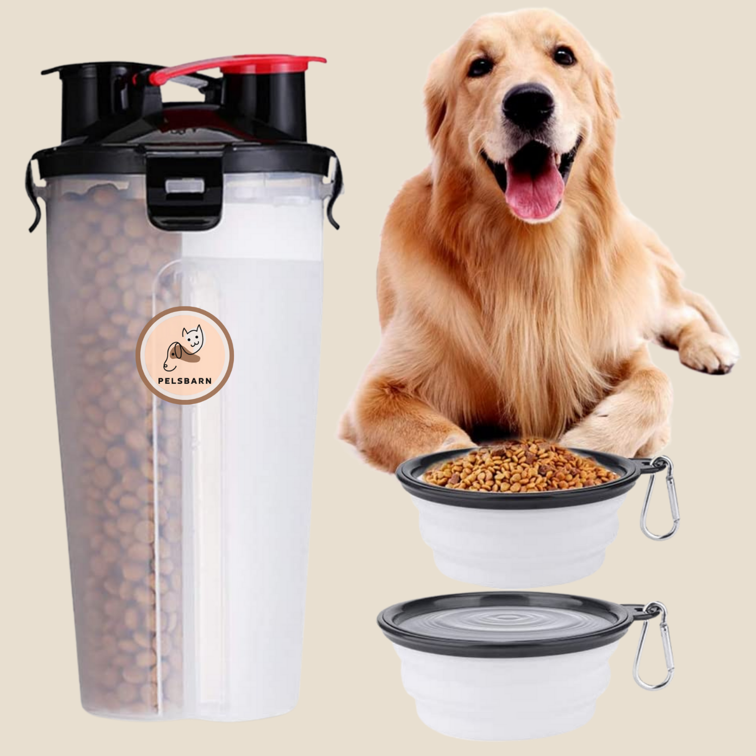 PawQuench 2-in-1 Trinkflasche | Für Hunde | Mit Snackfach & Rücklauf-Funktion | BPA-frei & Auslaufsicher